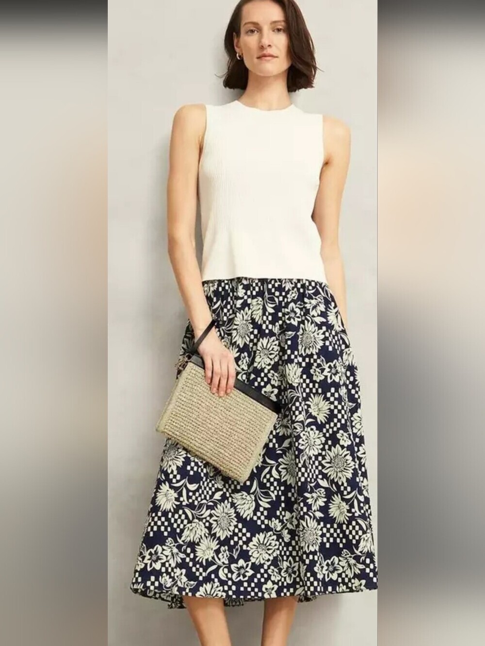 Hobbs Limited Edition Skirt Floral Navy Blue/ White Size 12 100%cotton With Pock